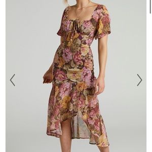 Showpo JASALINA PUFF SLEEVE MIDI DRESS IN CLASSIC FLORAL